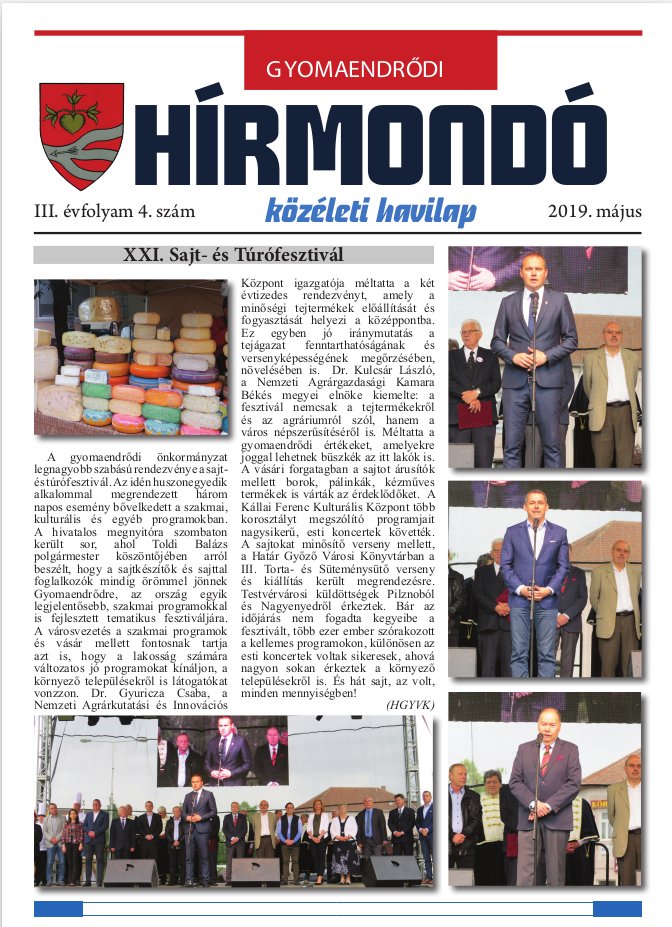 gyomaendrodi hirmondo 2019 majus