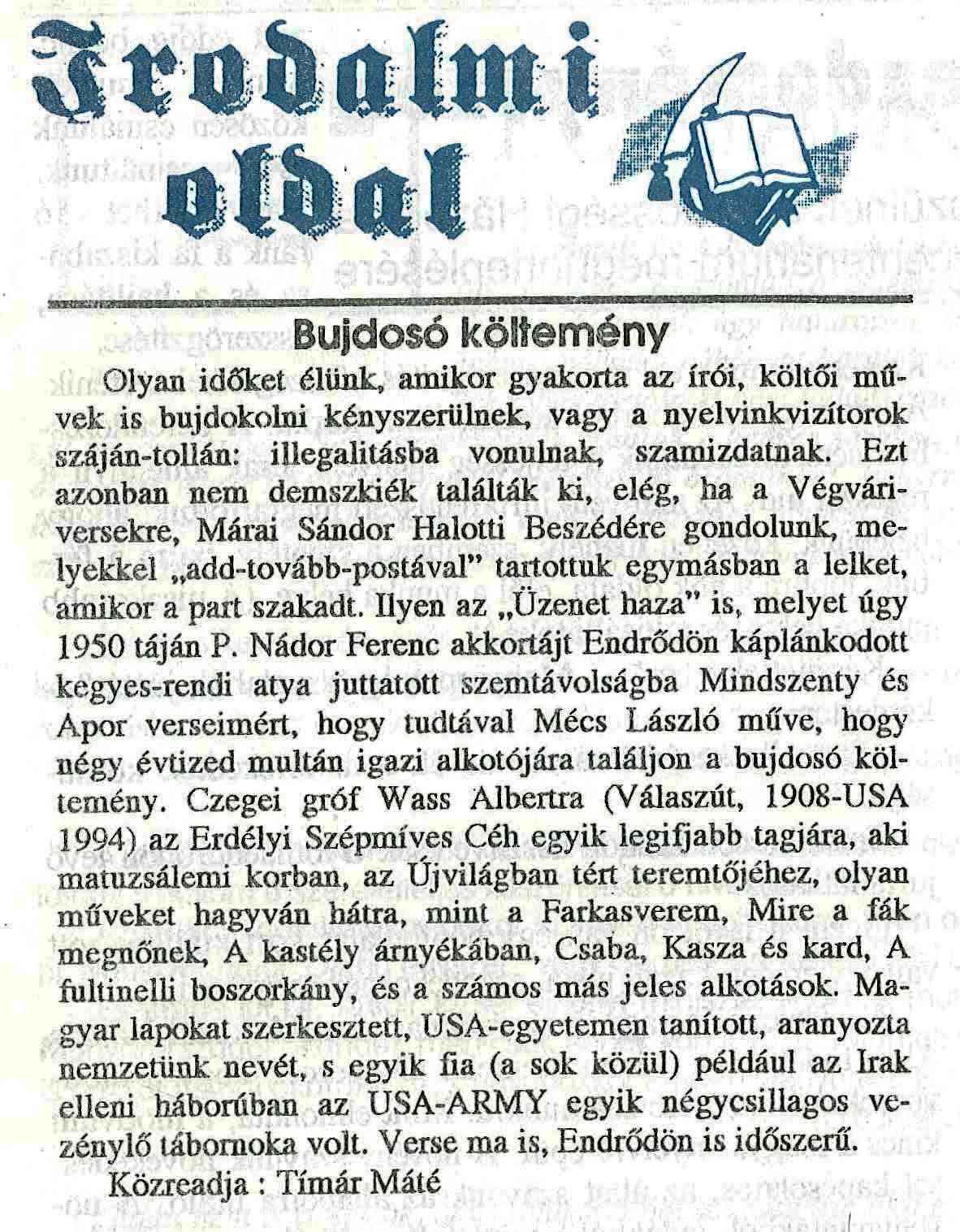 bujdoso koltemeny irasa varosunk 1996 02 10