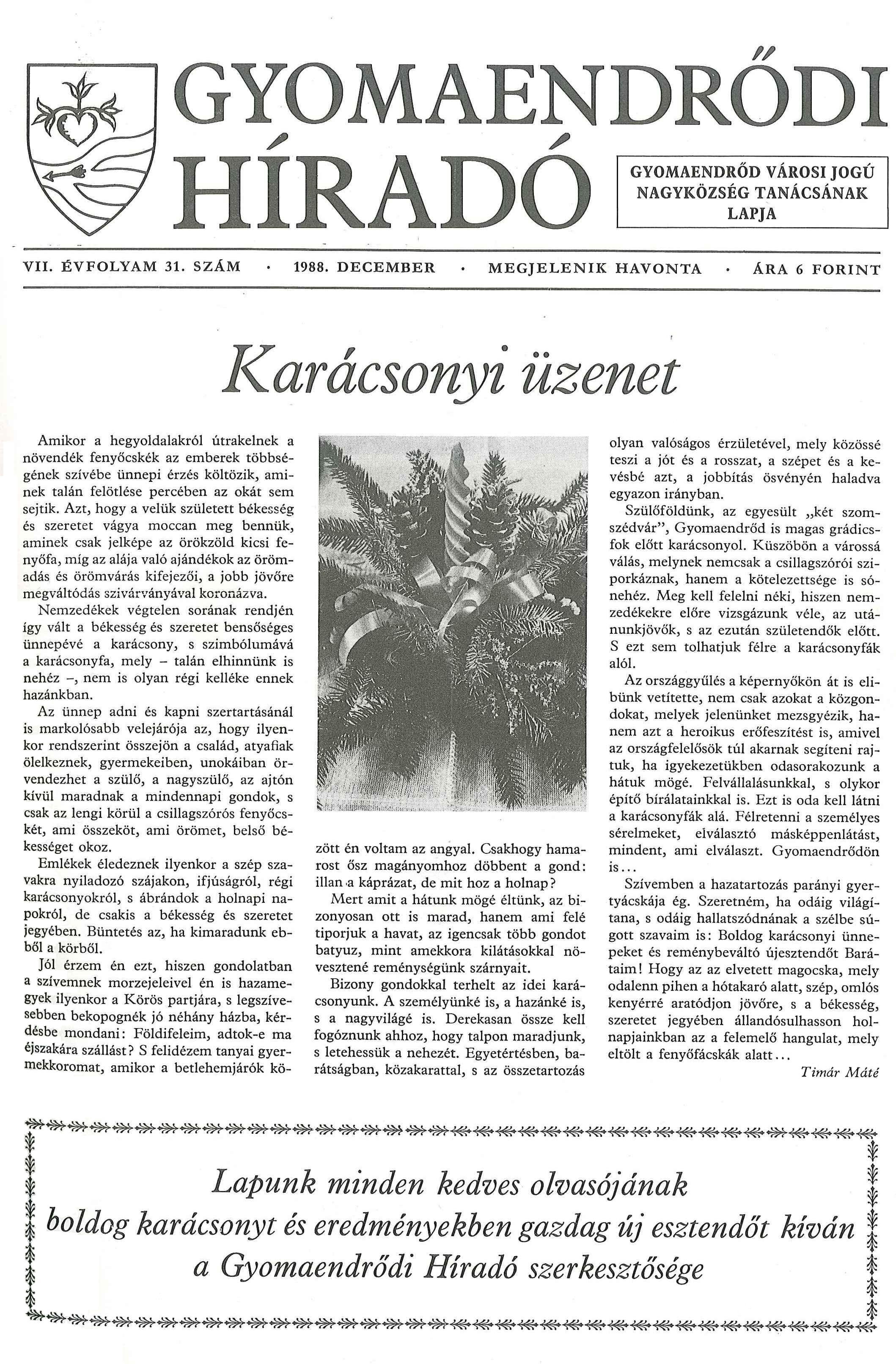 karacsonyi uzenet irasa gyomaendrodi hirado 1988 12 1