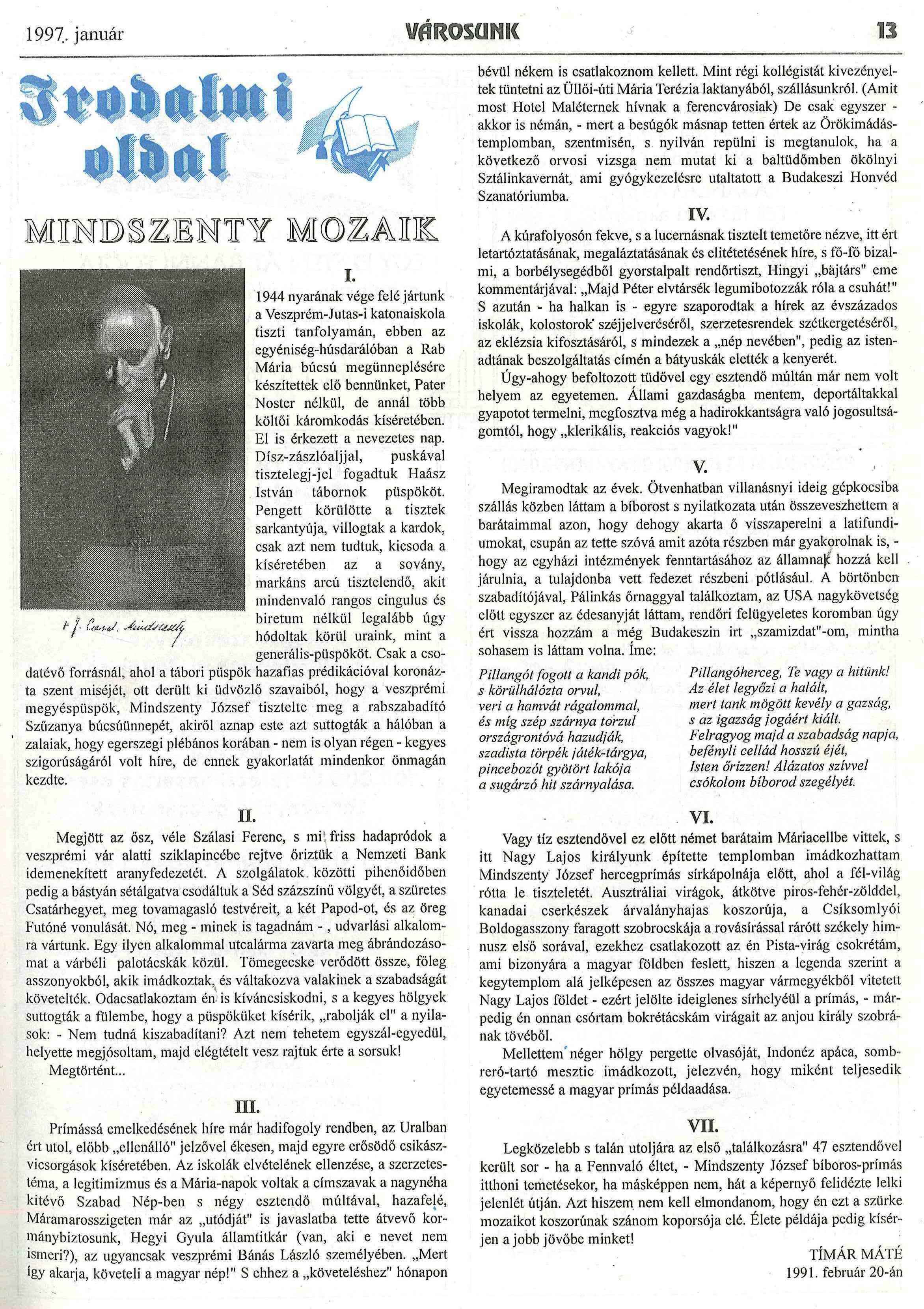 mindszenty mozaik irasa varosunk 1997 01 13