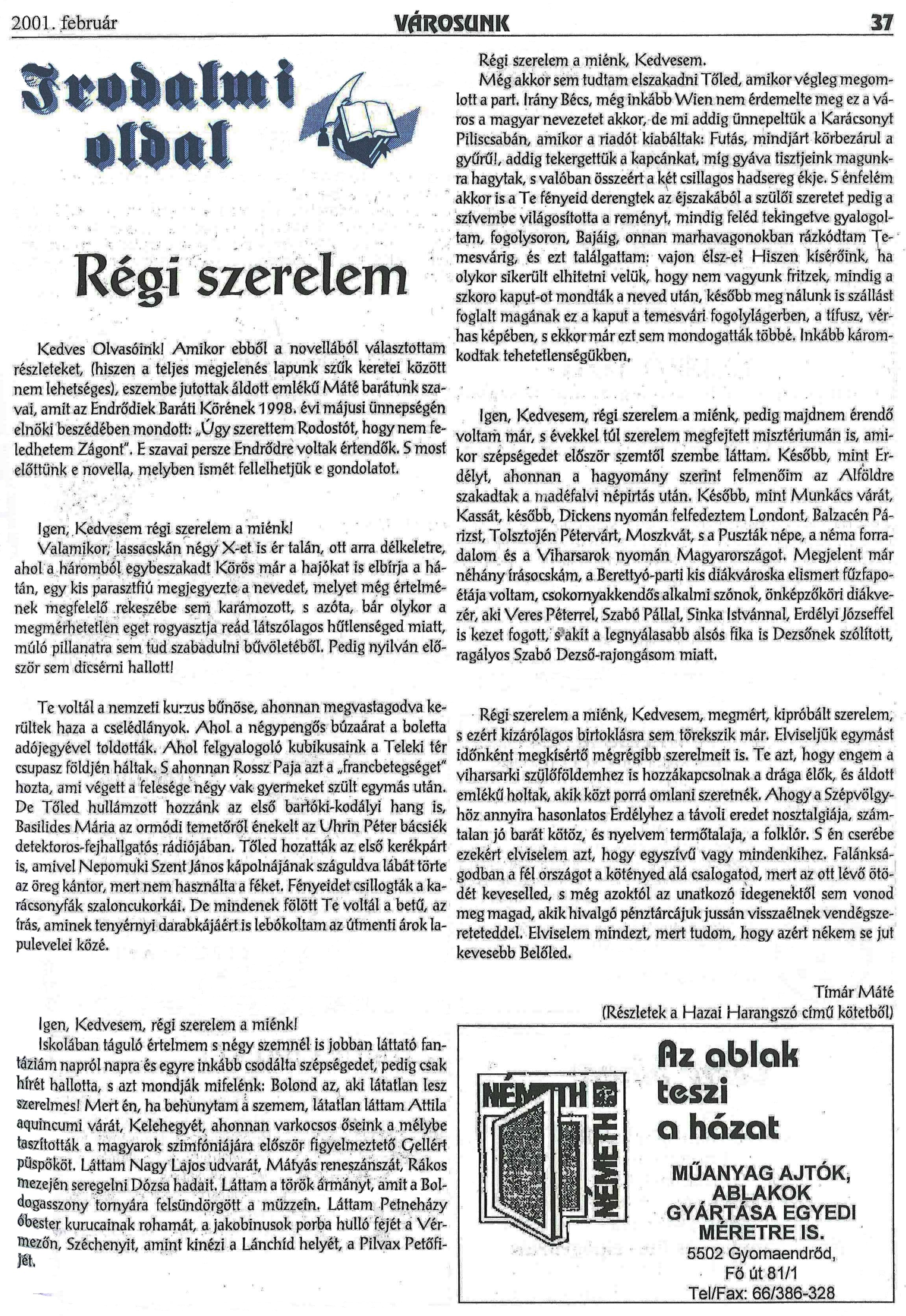 regi szerelem irasa varosunk 2001 02 37