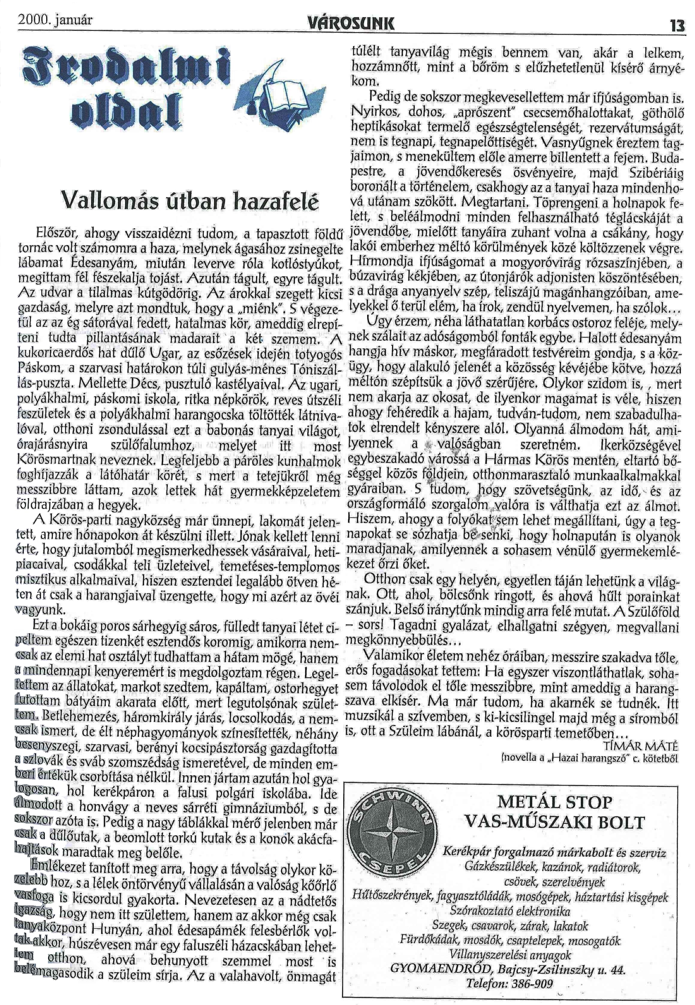 vallomas utban hazafele irasa varosunk 2000 01 13