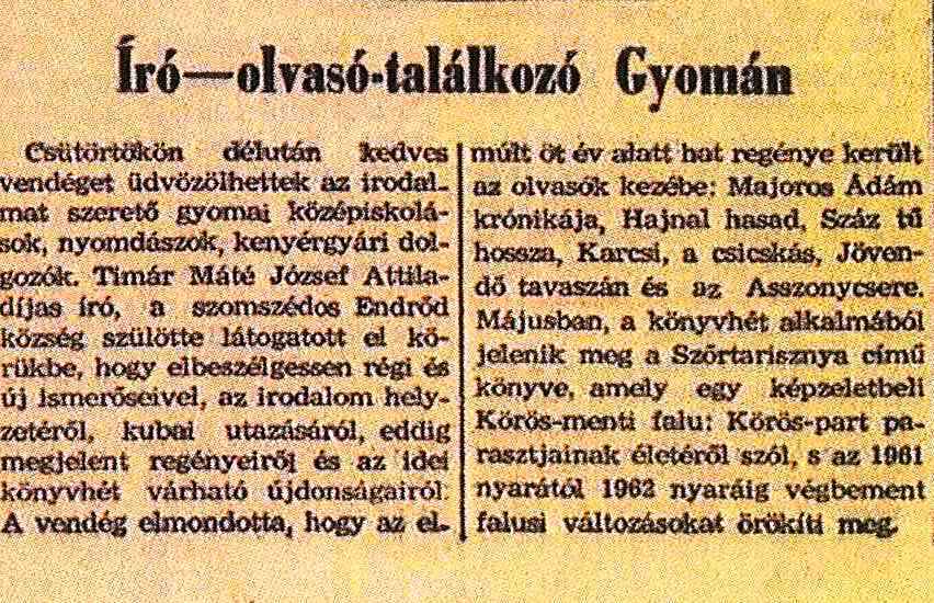 iro olvaso talalkozo gyoman rola bekes megyei nepujsag 1963 04 20 1