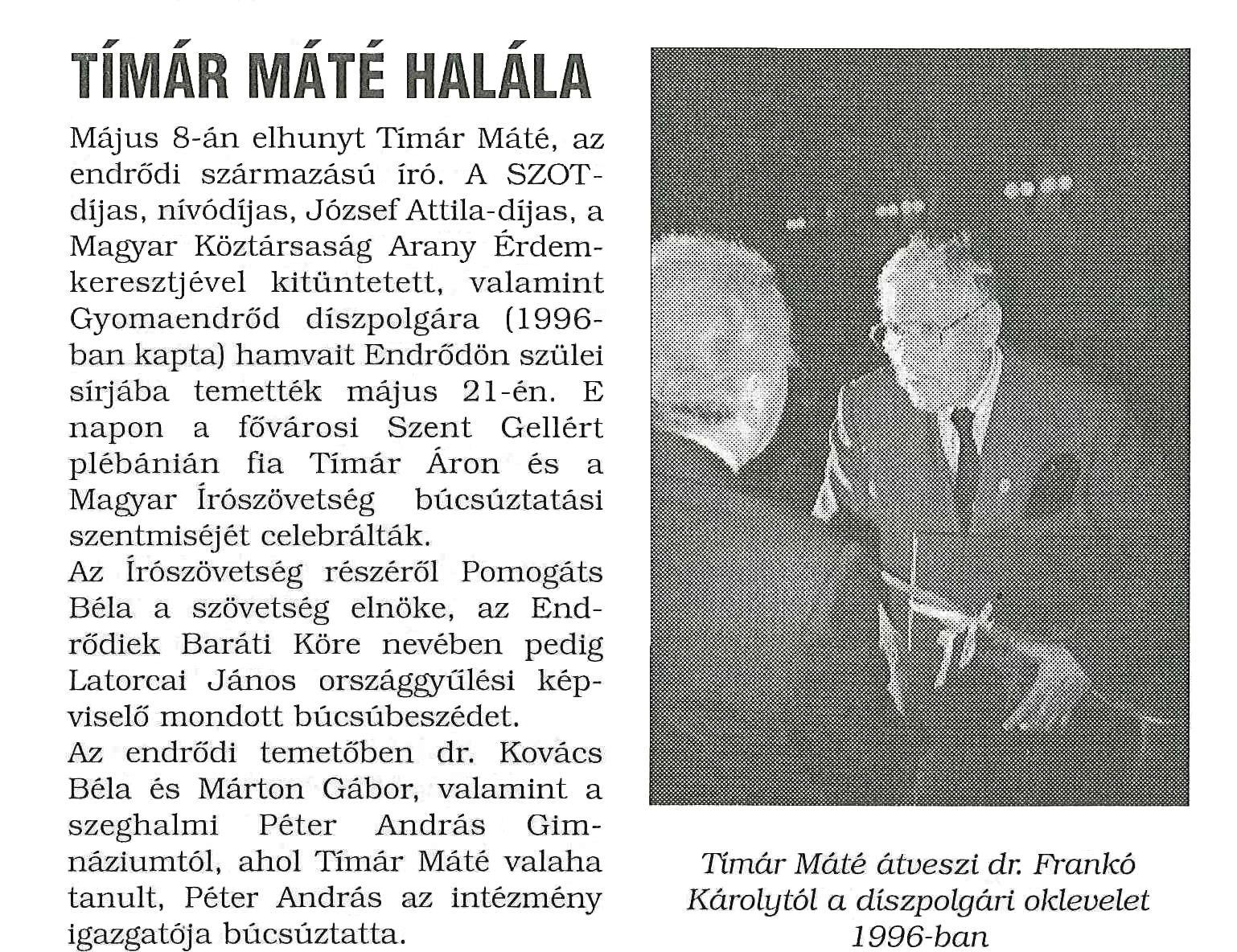 timar mate halala rola gyomaendrodi hirado 1999 6 9